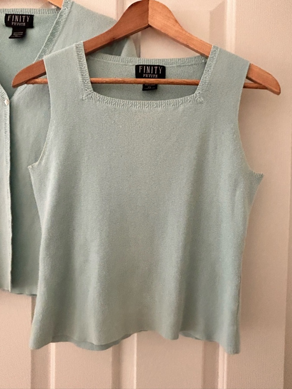 Finity 2 Pc Twinset Cardigan & Sleeveless Top 100% Cotton Knit Mint Green Sz PL - Picture 5 of 16